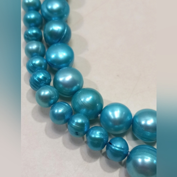 Blue Pearl Necklace 39" Graduated Potato Pearls 6mm-10.5mm Long Dyed - Picture 3 of 8